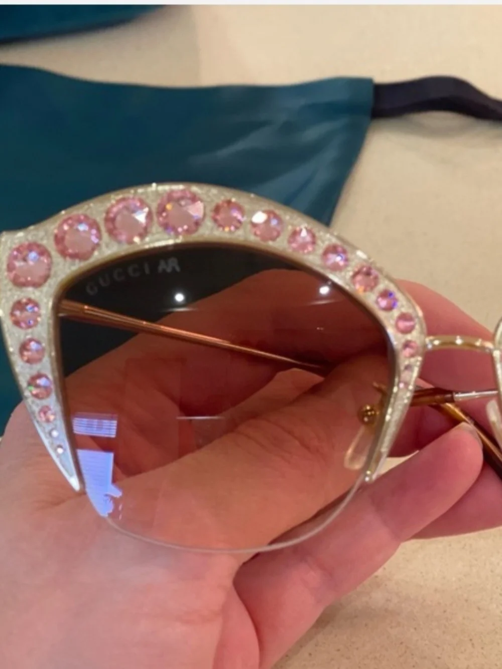 Authentic Gucci Cat-Eye Sunglasses with Pink Crystal Accents GG0114S